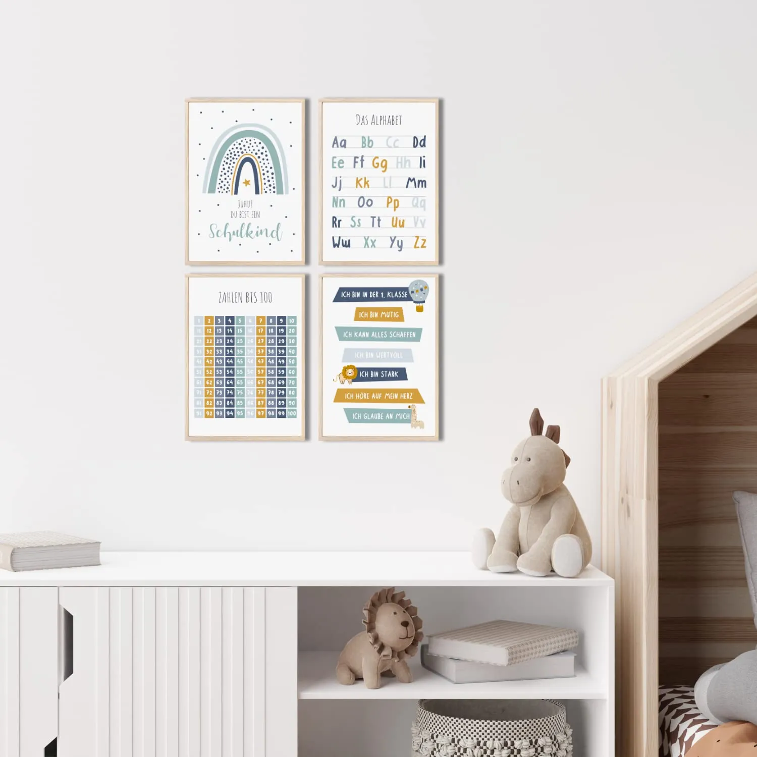 MeinBaby123 Lernposter 4er Set A4 ABC Zahlen blau