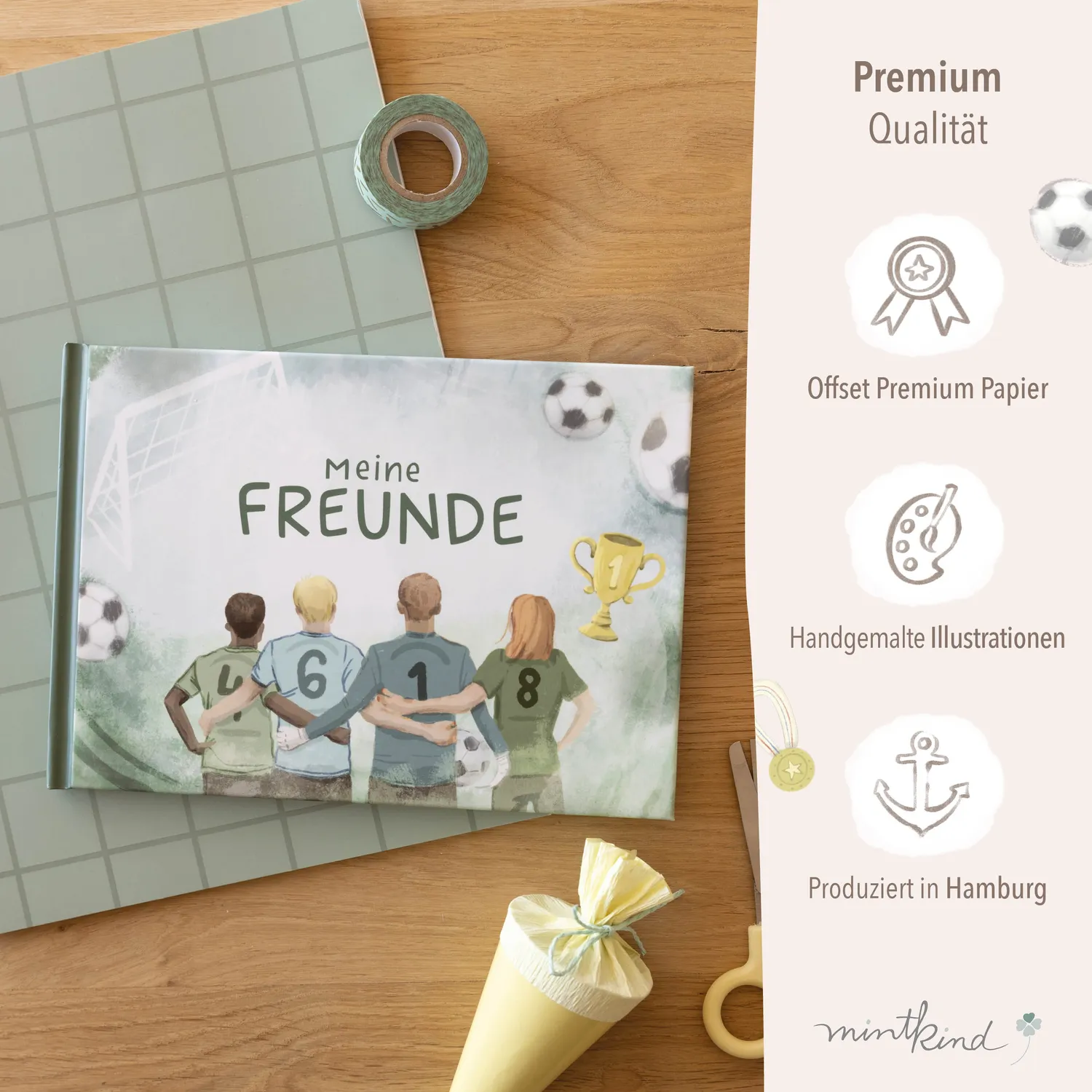 MINTKIND Freundebuch Grundschule Fußball A5 Hardcover