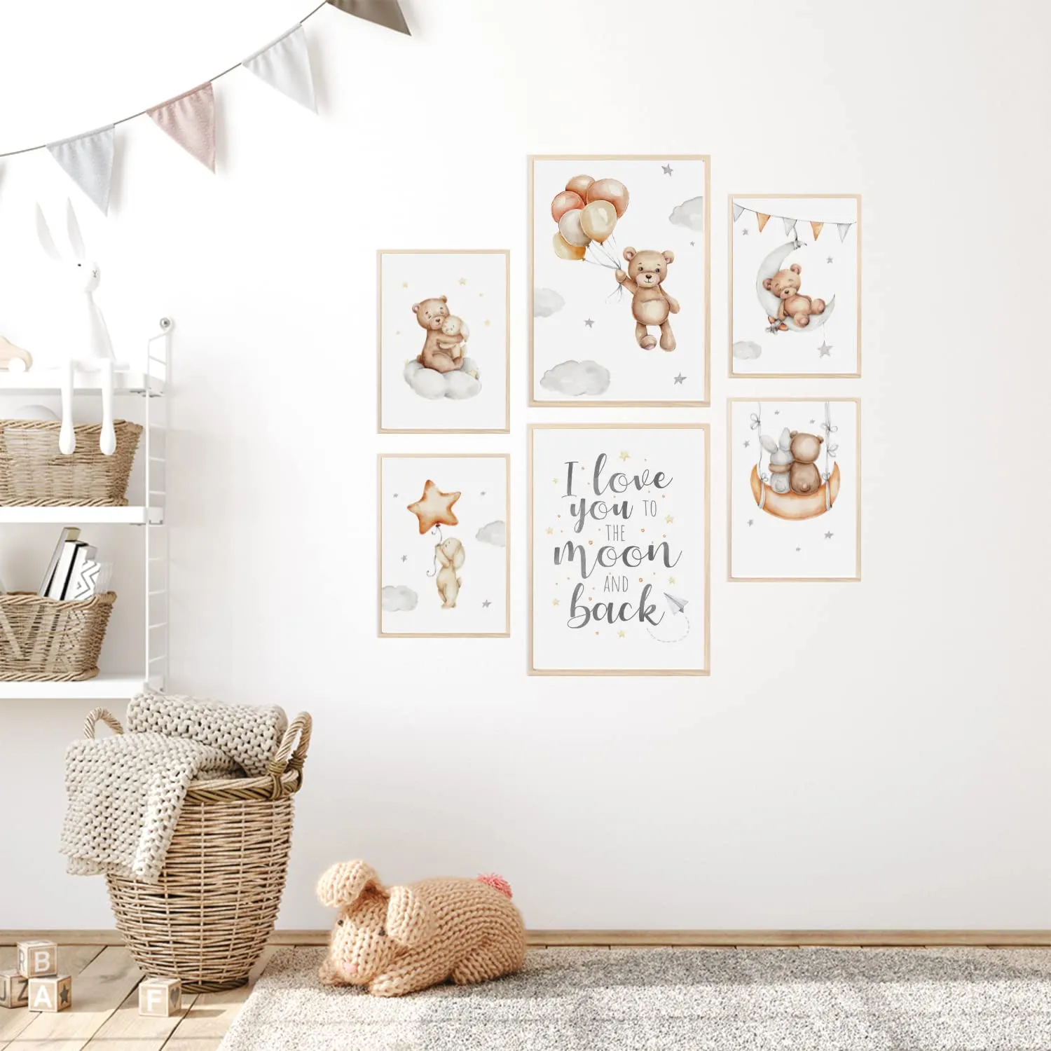 MeinBaby123 Bär Sterne Kinderzimmer Poster 6er Set A4 A5 Boho