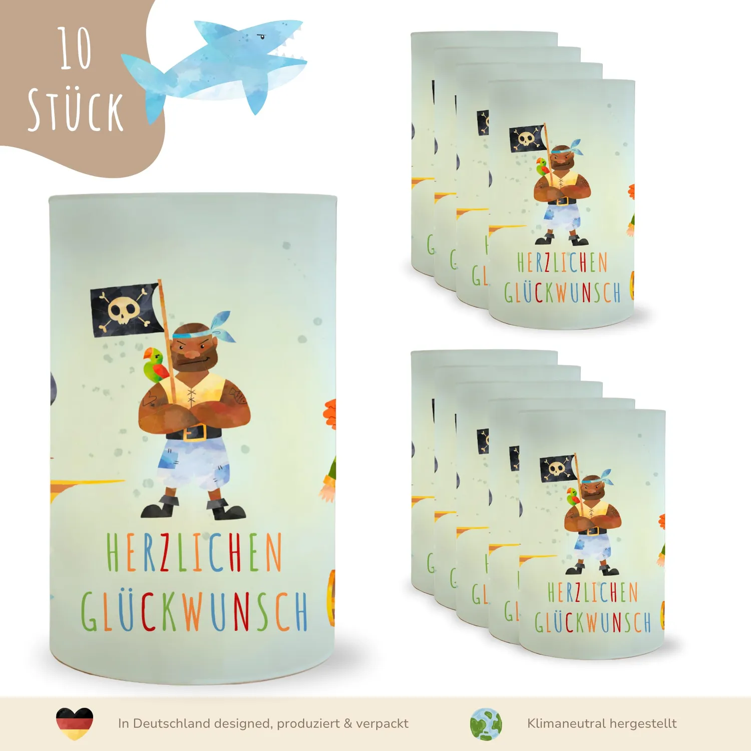 MeinBaby123 Windlichter Piraten 10 Stück 10 cm Transparent