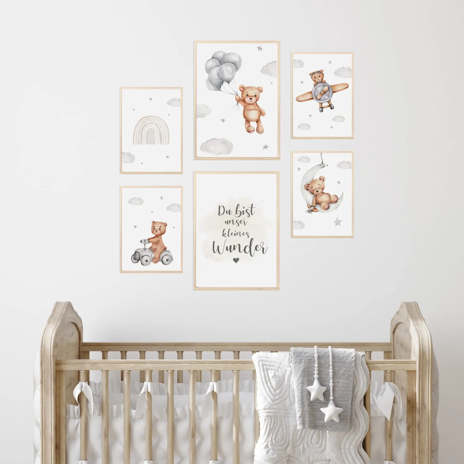 MeinBaby123 Kinderzimmer Poster Bär & Flugzeuge 6er Set matt
