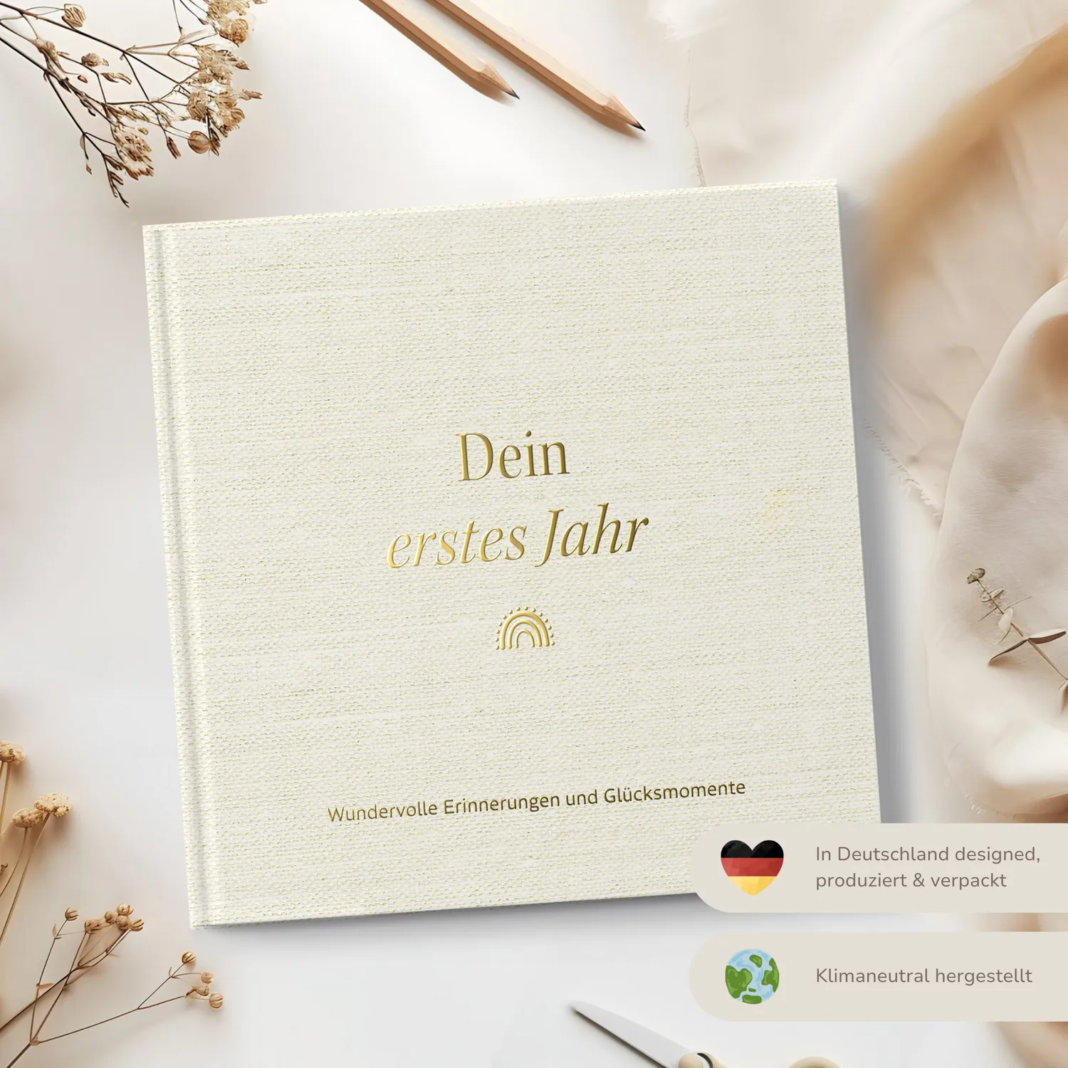 MeinBaby123 Babyalbum Dein erstes Jahr Leinen vergoldet