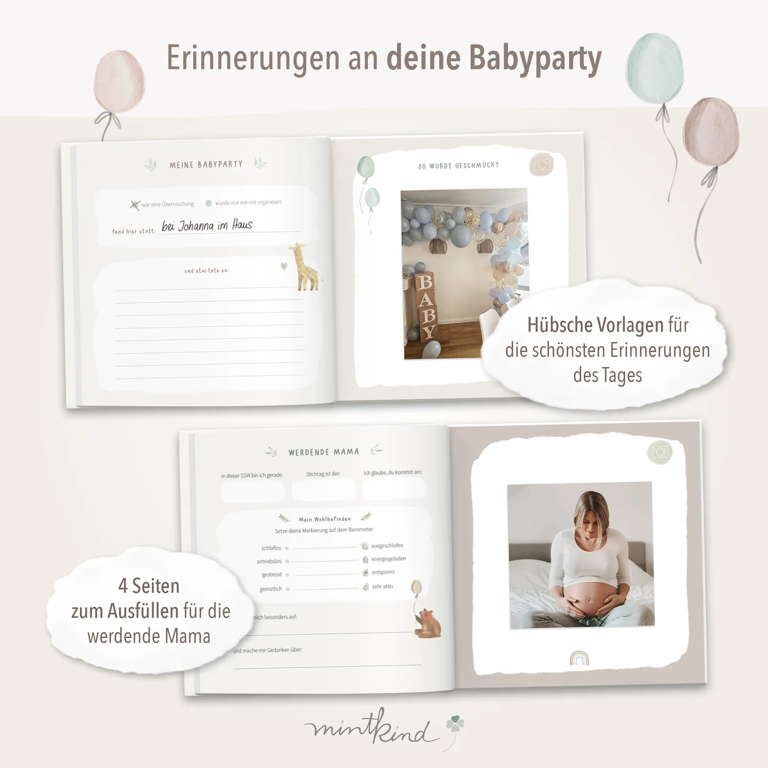 MINTKIND Babyparty Gästebuch Ratespiel 20 Gäste