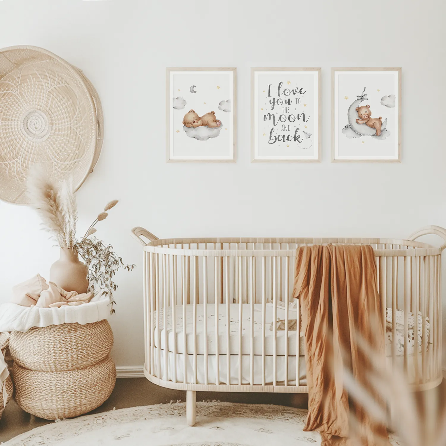 MeinBaby123 Bär & Mond Poster 3er Set A4 Boho