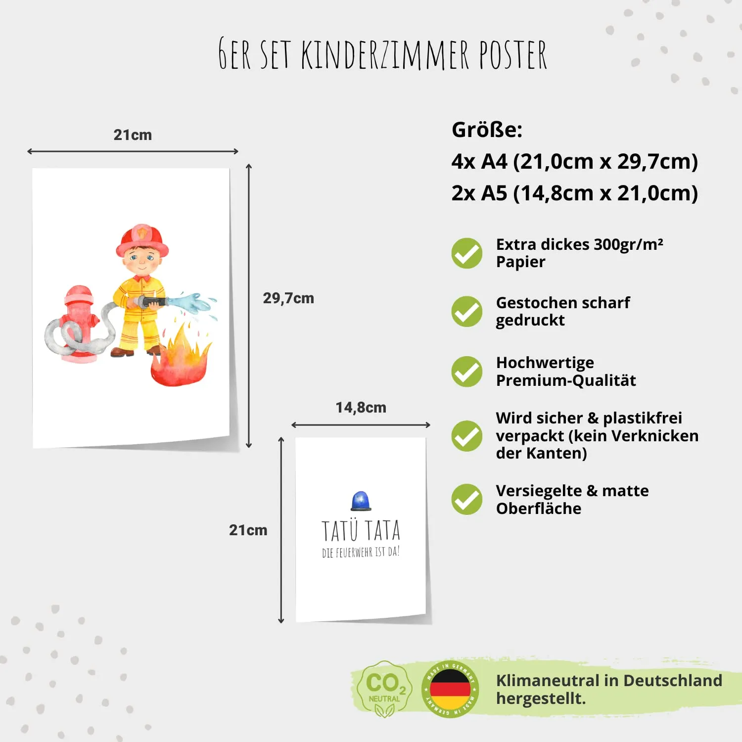 MeinBaby123 Feuerwehr Poster 6er Set A4 und A5