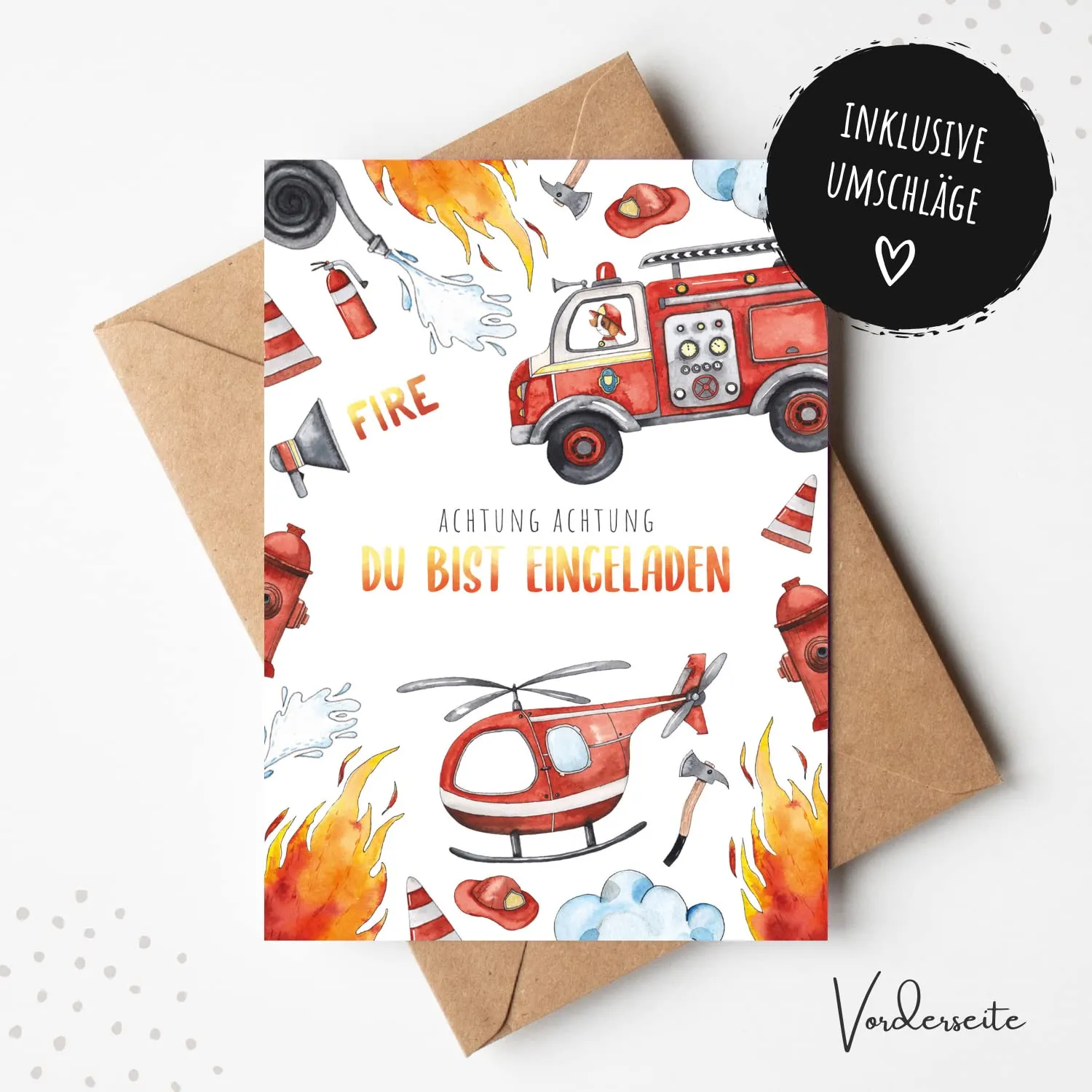 MeinBaby123 Feuerwehr Einladungskarten Kindergeburtstag 10er