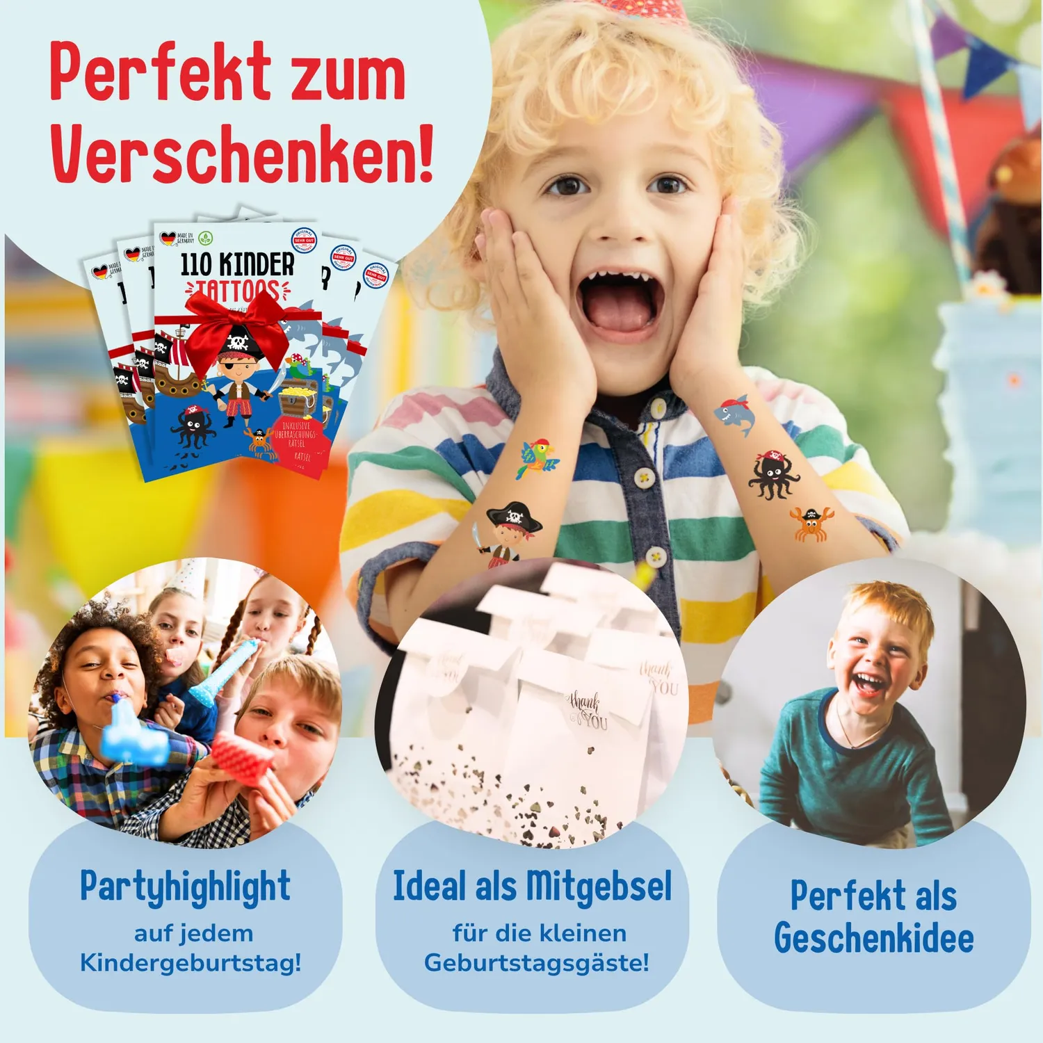 MeinBaby123 Kinder Tattoos Piraten 5er Set 550 Stück vegan