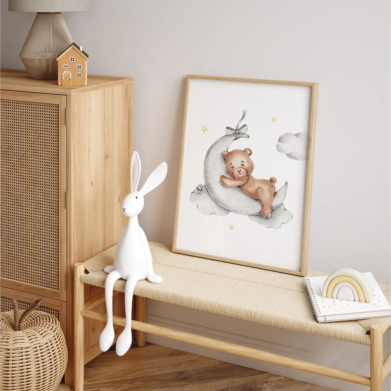 MeinBaby123 Bär & Mond Poster 3er Set A4 Boho