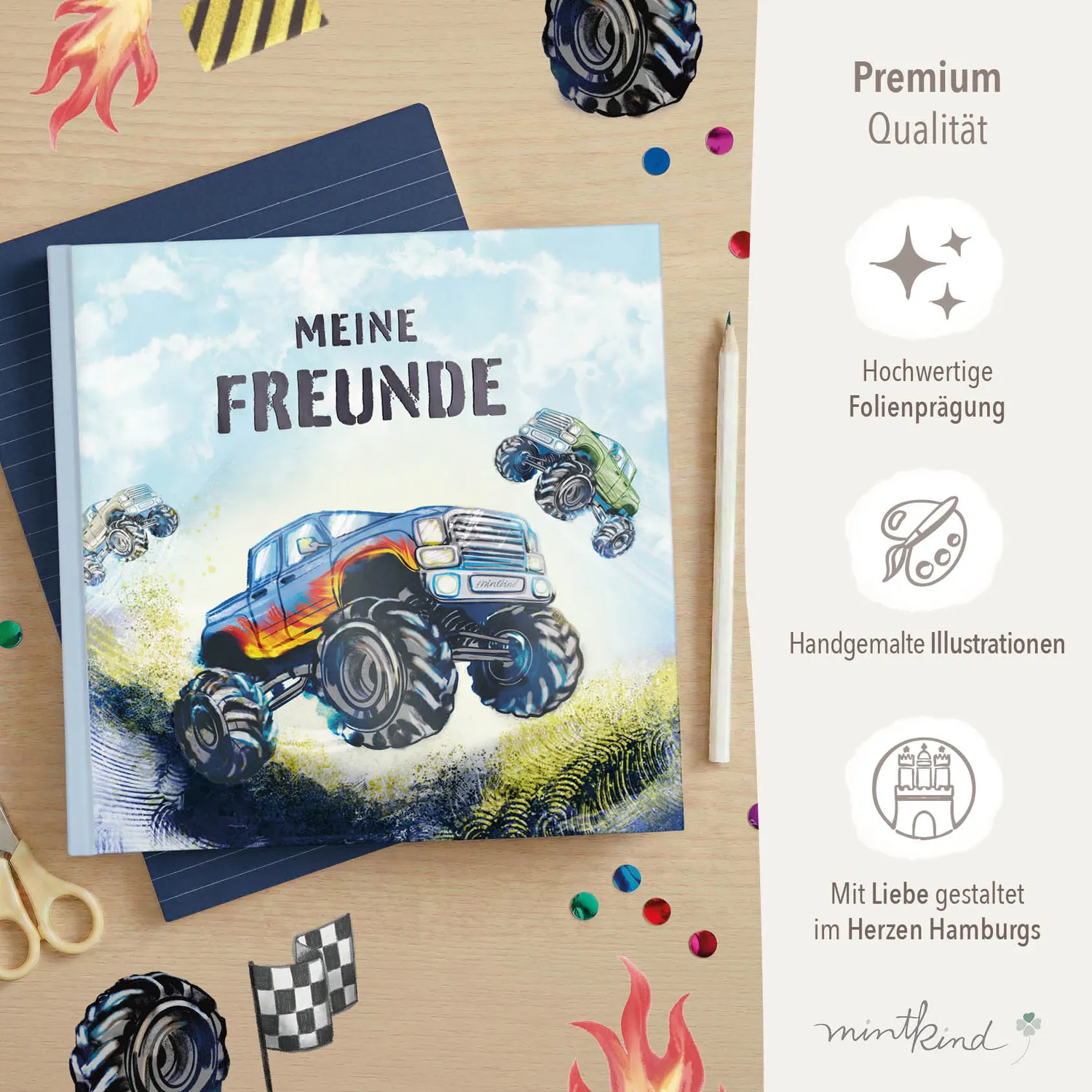 MINTKIND Freundebuch Schule Monstertruck für 30 Freunde
