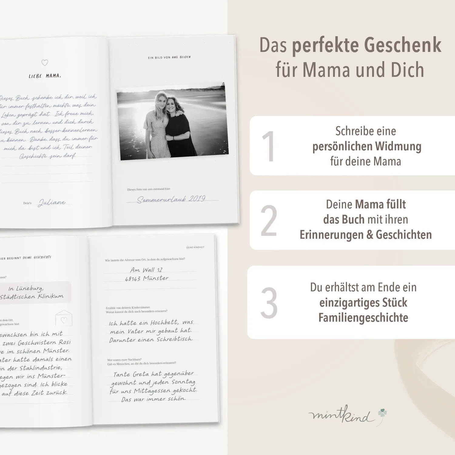 MINTKIND Dein Leben Erinnerungsbuch Mama gebunden 112 Seiten