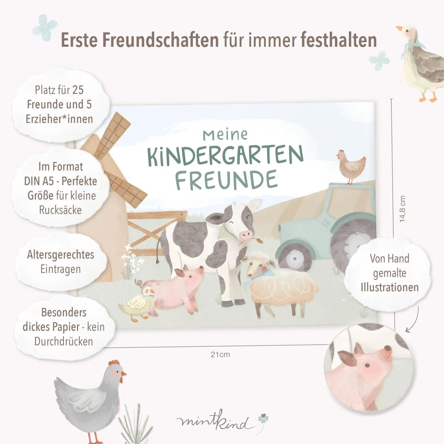 MINTKIND Bauernhof Freundebuch Kindergarten 25 Freunde