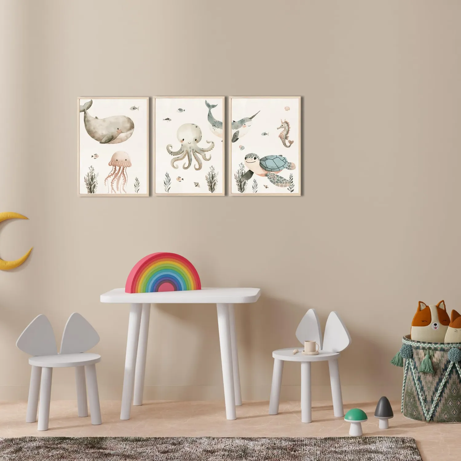 MeinBaby123 Kinderzimmerposter 3er Set A4 Unterwasserwelt Poster matt