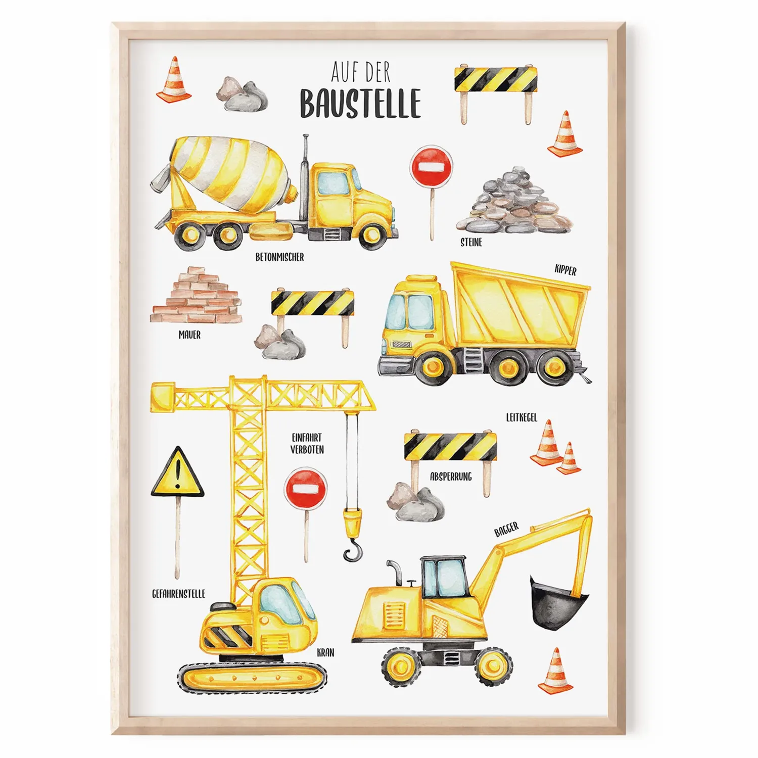 MeinBaby123 Kinderzimmerposter Bagger Poster A2 Baufahrzeuge