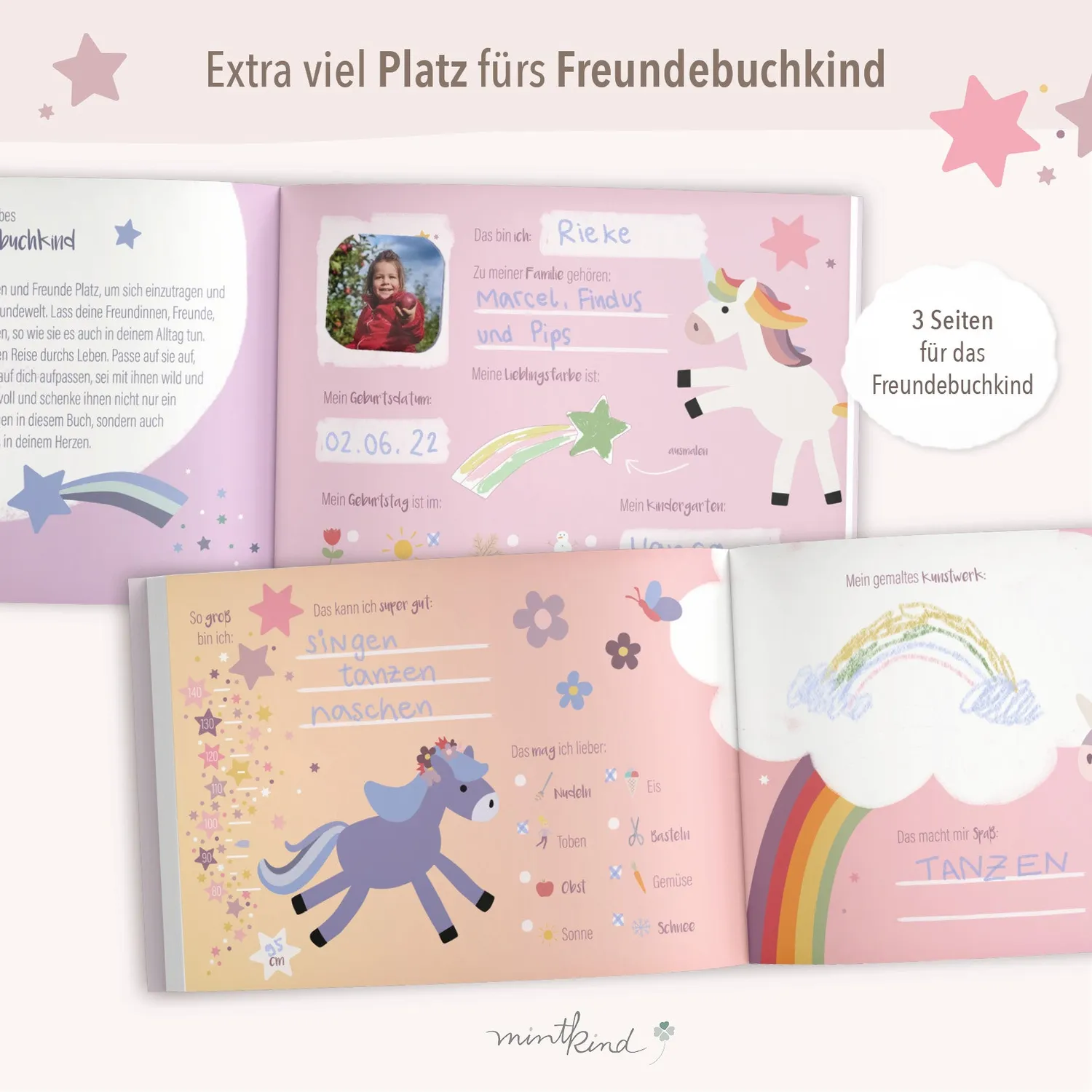 MINTKIND Einhorn Freundebuch Kindergarten Rosa 96 Seiten