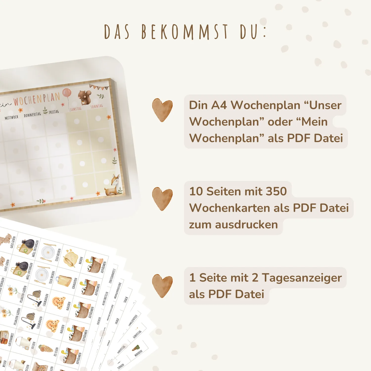 MeinBaby123 Montessori Wochenplan Stundenplan Süße Tiere PDF