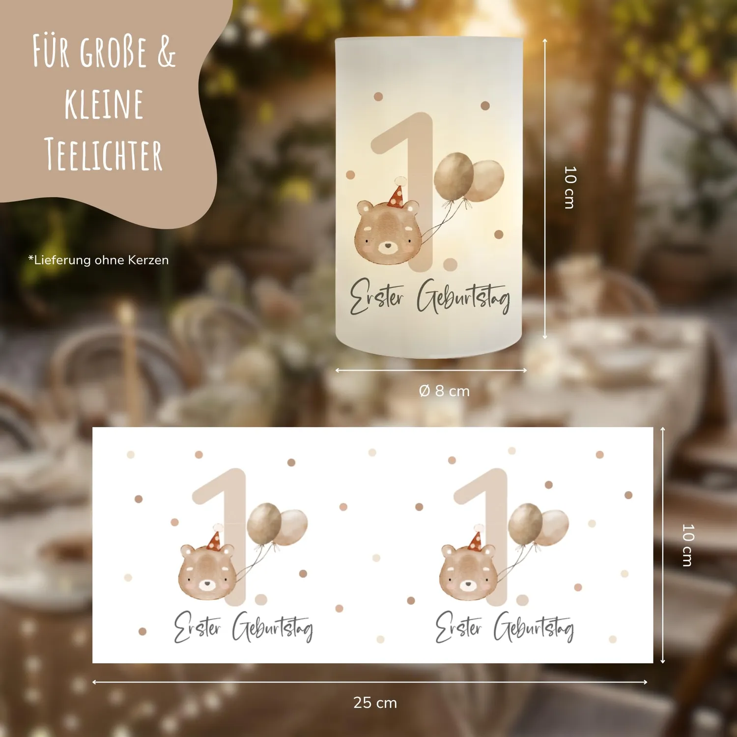 MeinBaby123 Bär Windlichter 1. Geburtstag 10 Stück Deko