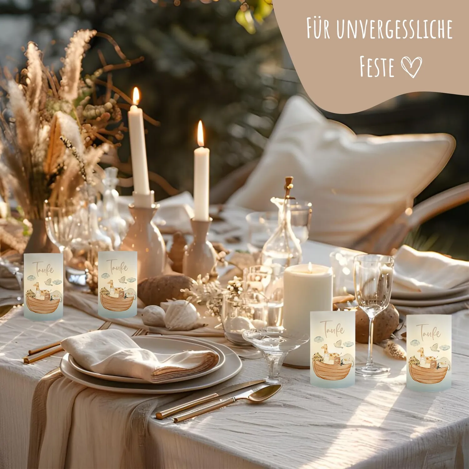 MeinBaby123 Arche Windlicht 10er Set Taufe Transparent