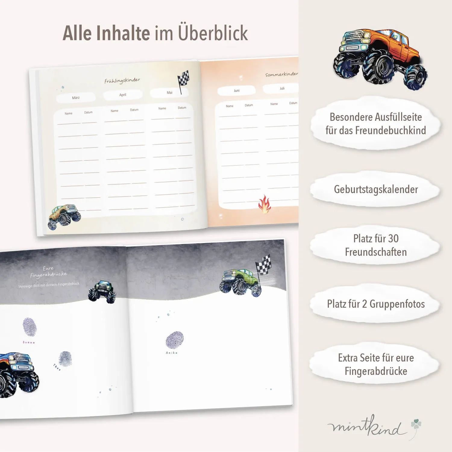 MINTKIND Freundebuch Schule Monstertruck für 30 Freunde