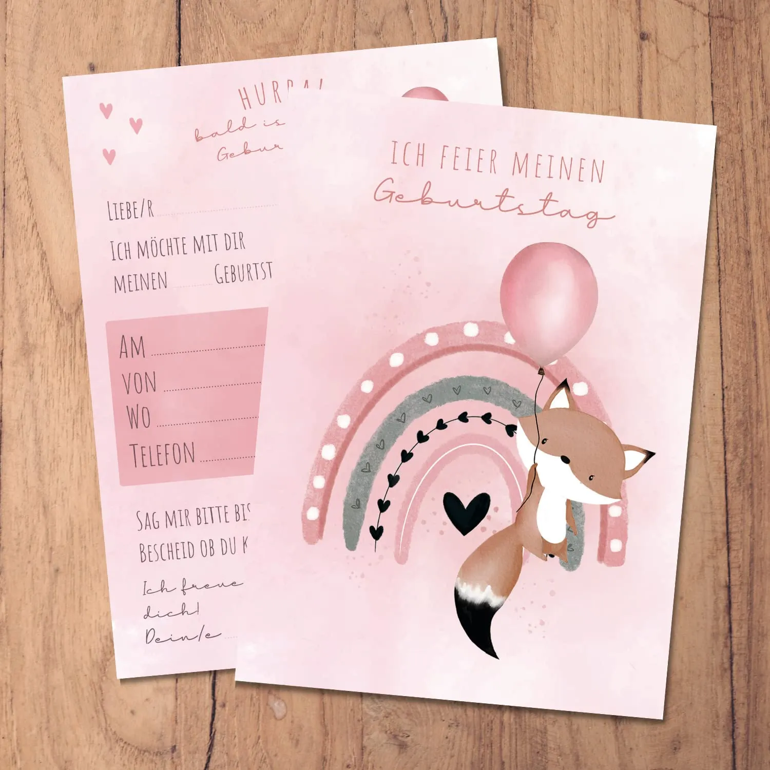 MeinBaby123 Fuchs rosa Einladungskarten Kindergeburtstag 10er