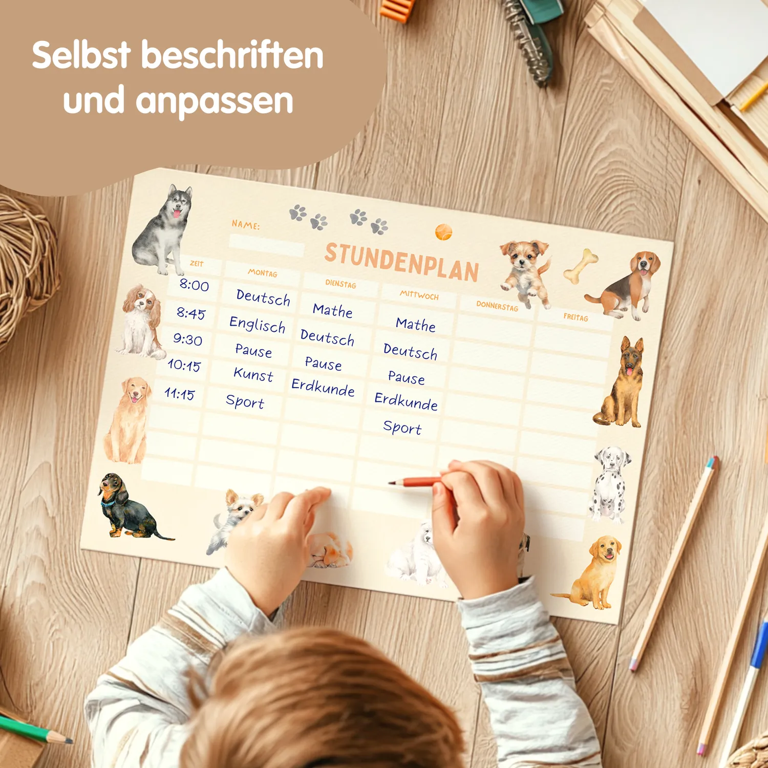 MeinBaby123 Stundenplan Hunde zum Ausdrucken A4 PDF