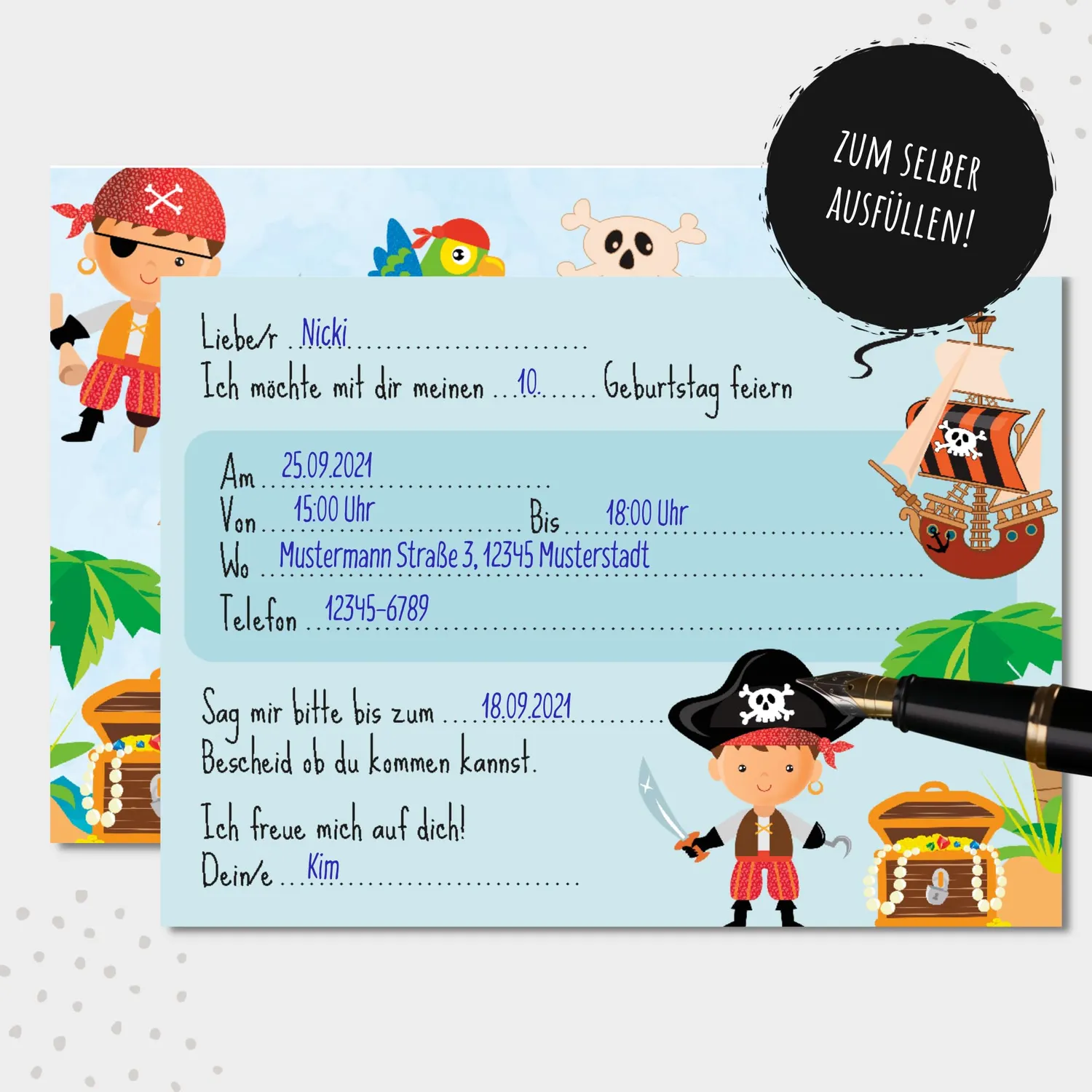MeinBaby123 Piraten Einladungskarten Kindergeburtstag 10 Stück Umschläge