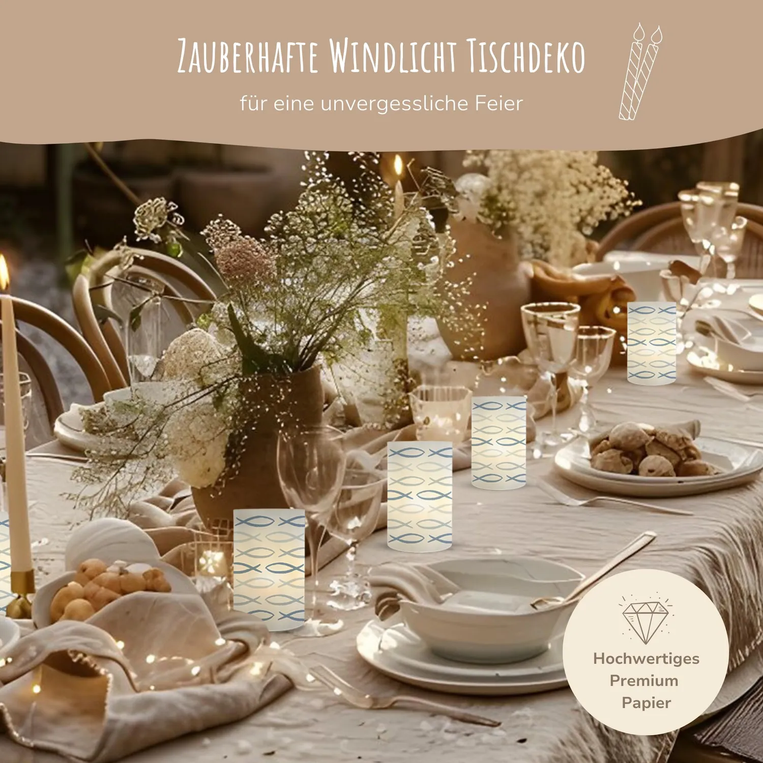 MeinBaby123 Windlichter Taufe blaue Fische 10 Stück