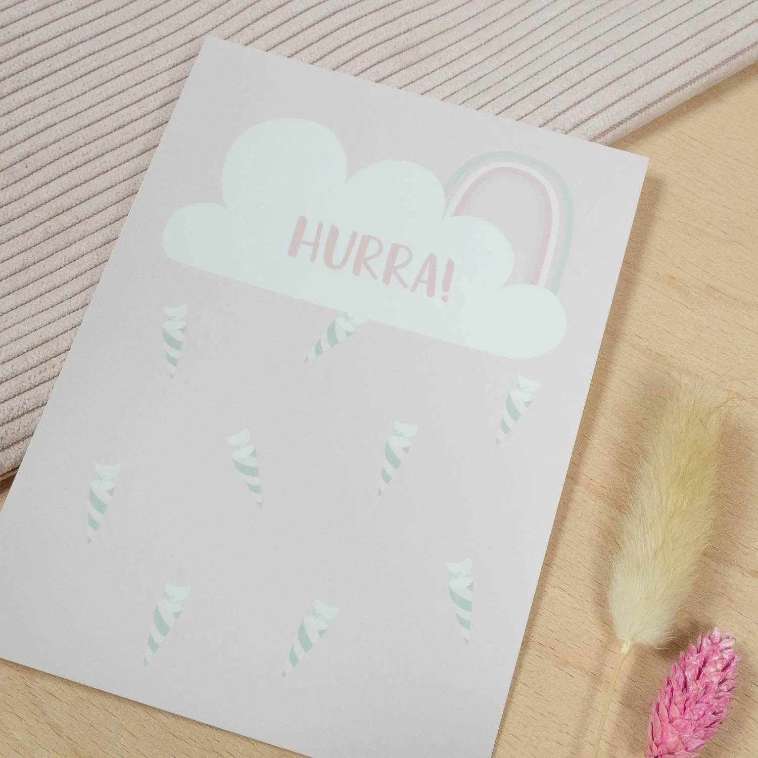 MINTKIND Hurra Rosa Postkarte DIN A6 300g