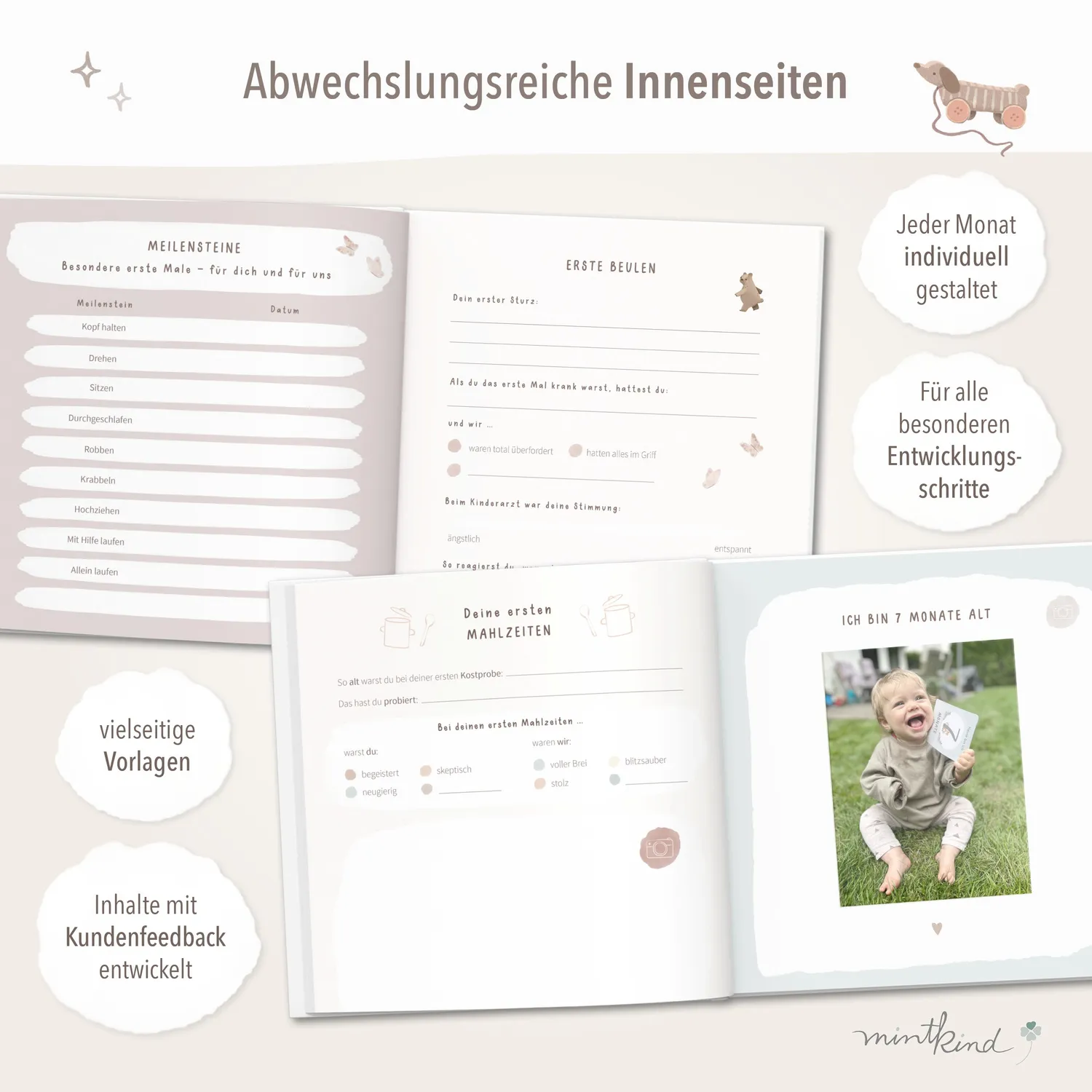MINTKIND Dein erstes Jahr Babytagebuch Beige 164 Sticker