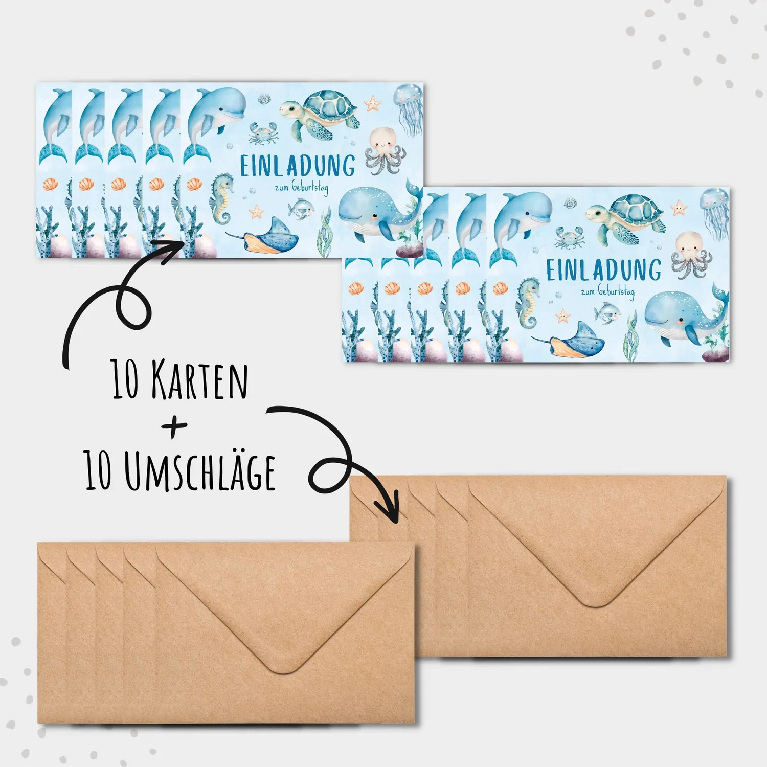 MeinBaby123 Kindergeburtstag Einladungskarten Unterwasserwelt 10er