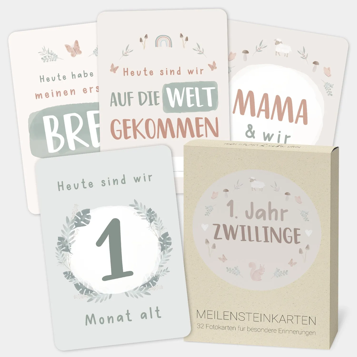 MINTKIND Meilensteinkarten Baby erstes Jahr 32 Karten