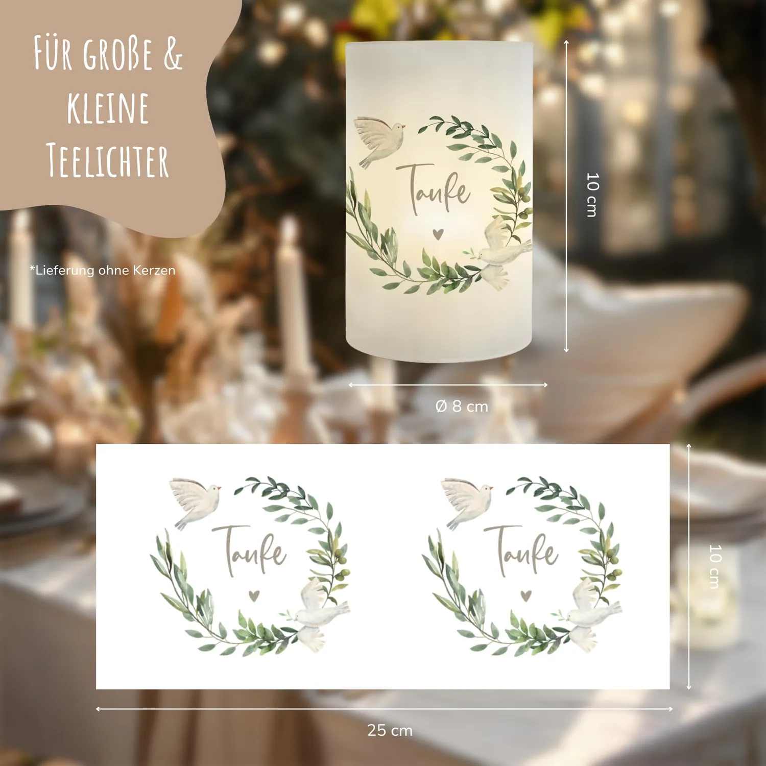 MeinBaby123 Tauben Windlicht Taufe Tischdeko 10er transparent