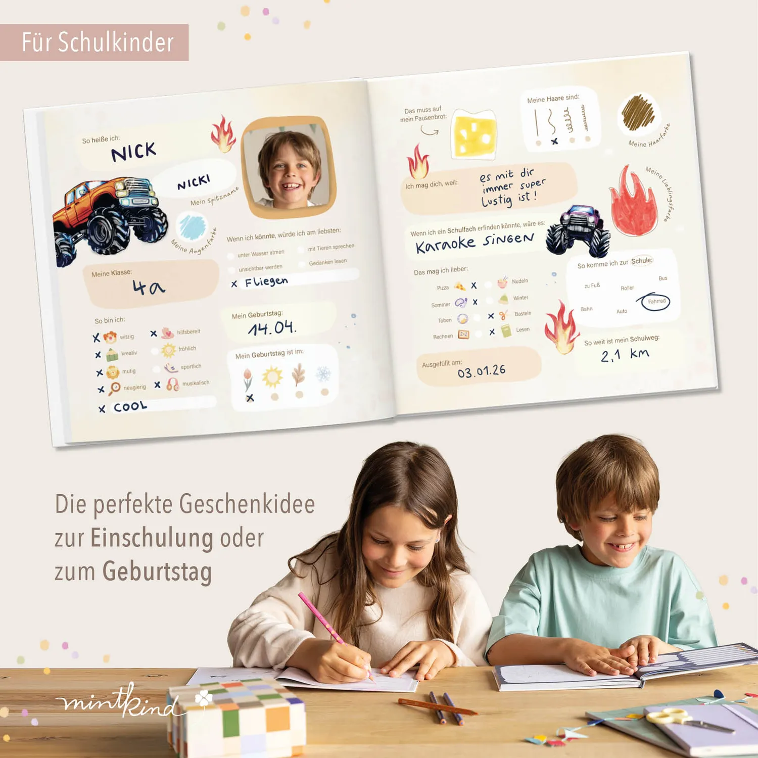 MINTKIND Freundebuch Schule Monstertruck für 30 Freunde