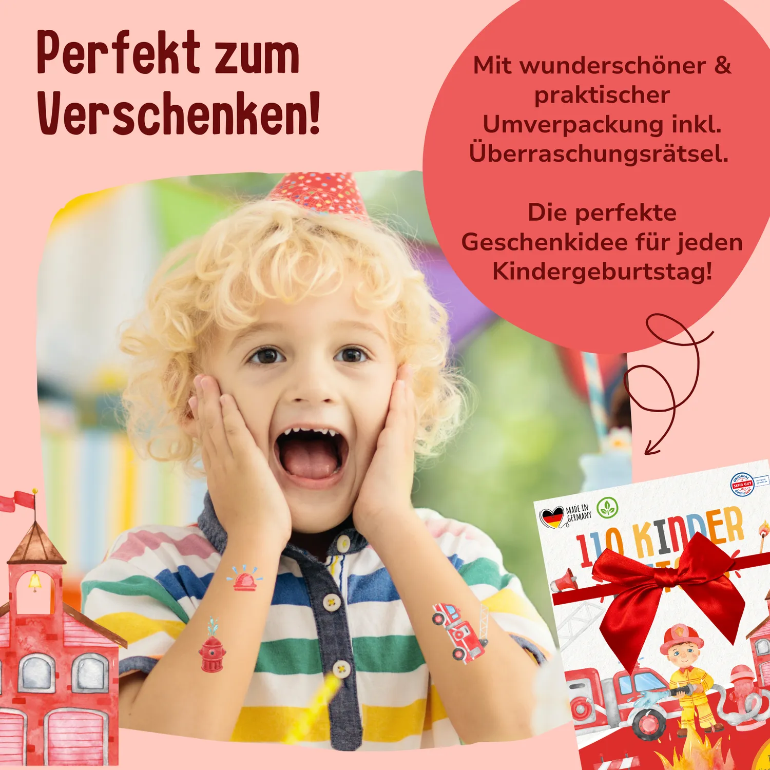MeinBaby123 Feuerwehr Kindertattoos 110 Stück vegan dermatologisch