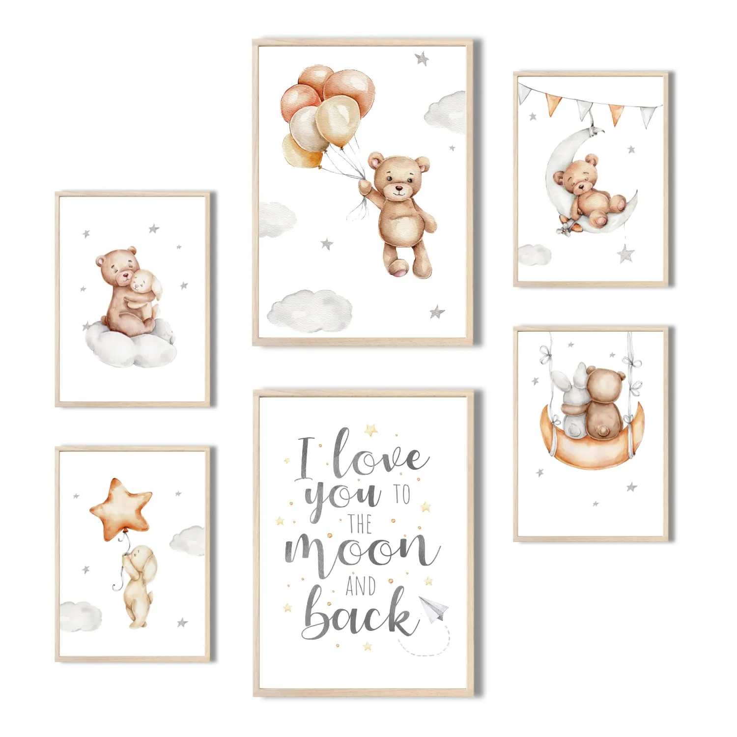 MeinBaby123 Bär Sterne Kinderzimmer Poster 6er Set A4 A5 Boho