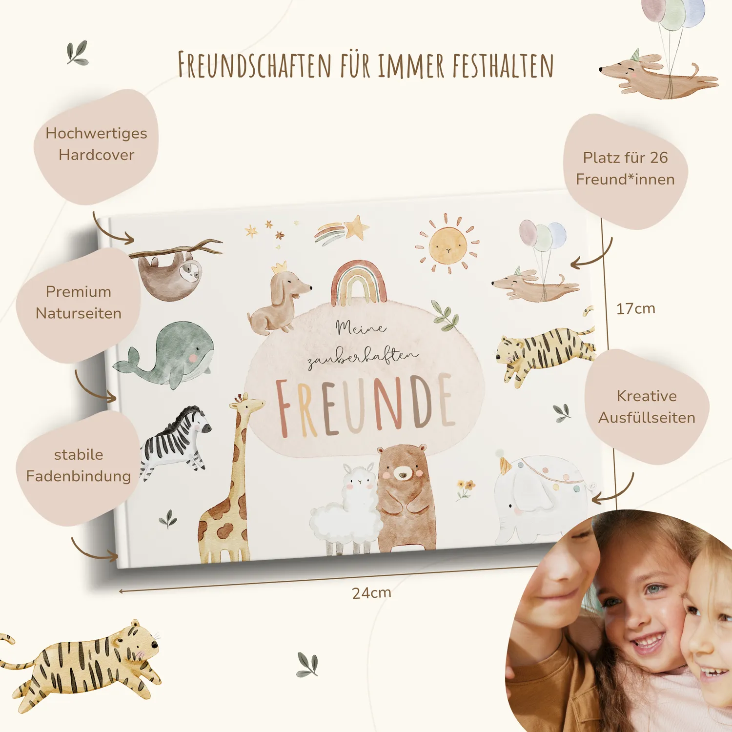 MeinBaby123 Boho Tiere Freundebuch für Kinder Hardcover