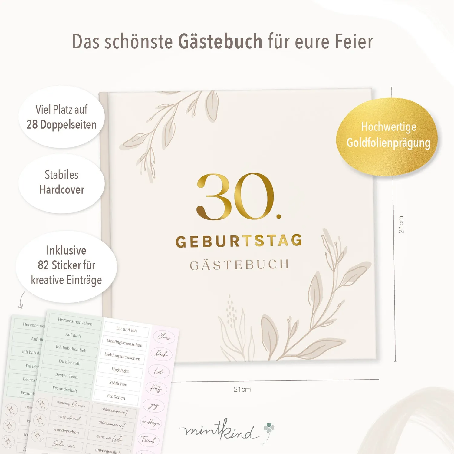 MINTKIND Gästebuch Geburtstag Beige 56 Seiten blanko