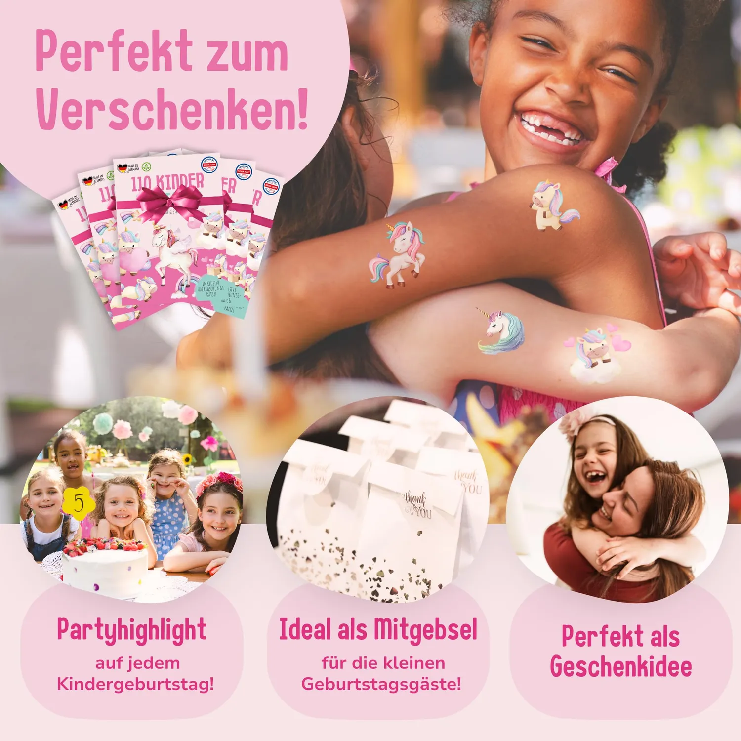 MeinBaby123 Kinder Tattoos Einhorn Fee 550 Stück 5er Set