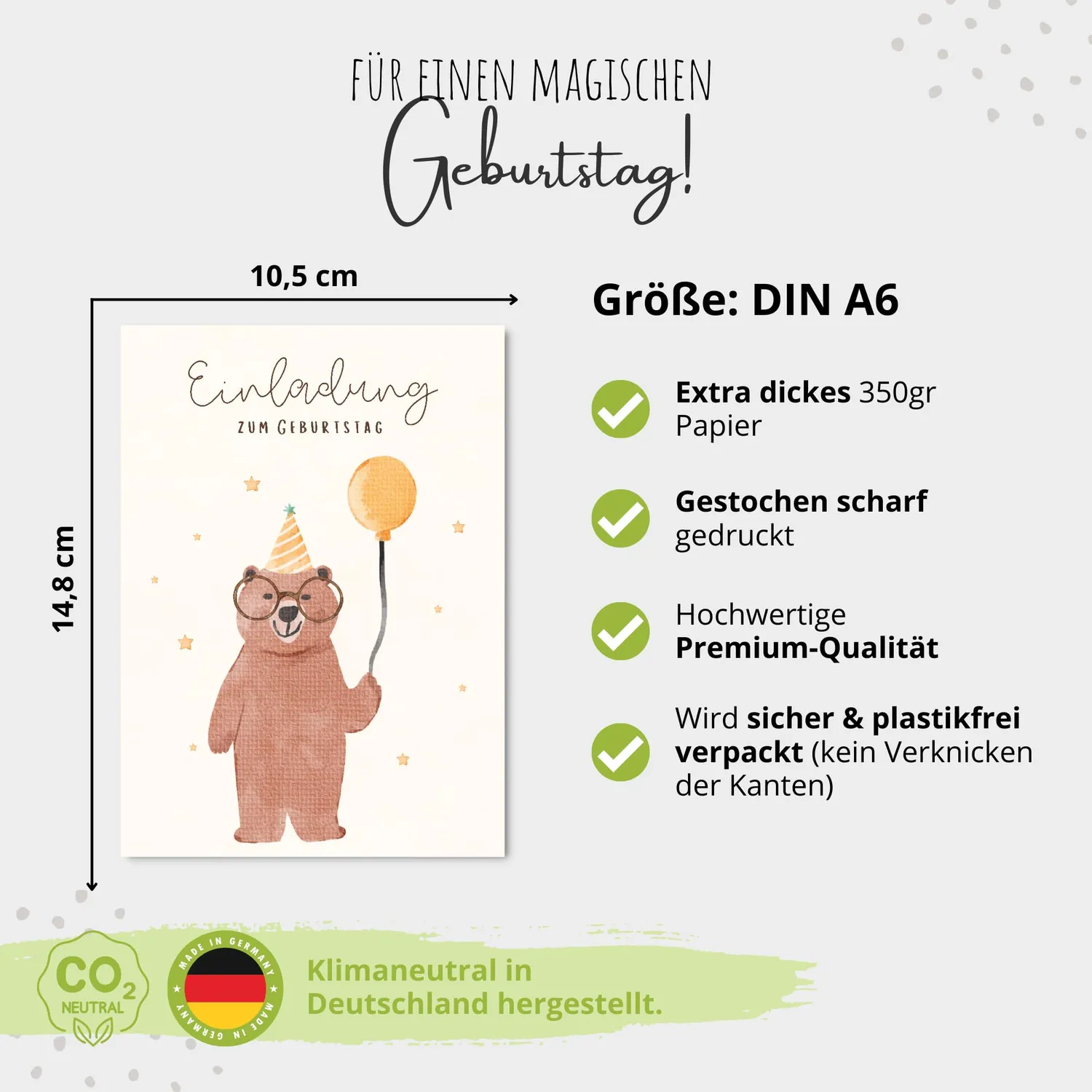 MeinBaby123 Bär Einladungskarten Kindergeburtstag 10er Set mit Umschlägen