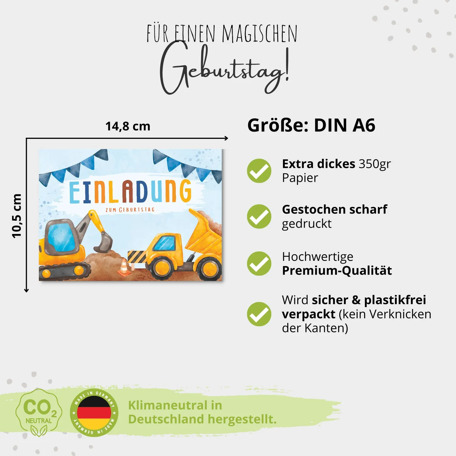 MeinBaby123 Einladungskarten Kindergeburtstag 10er Kraftpapier