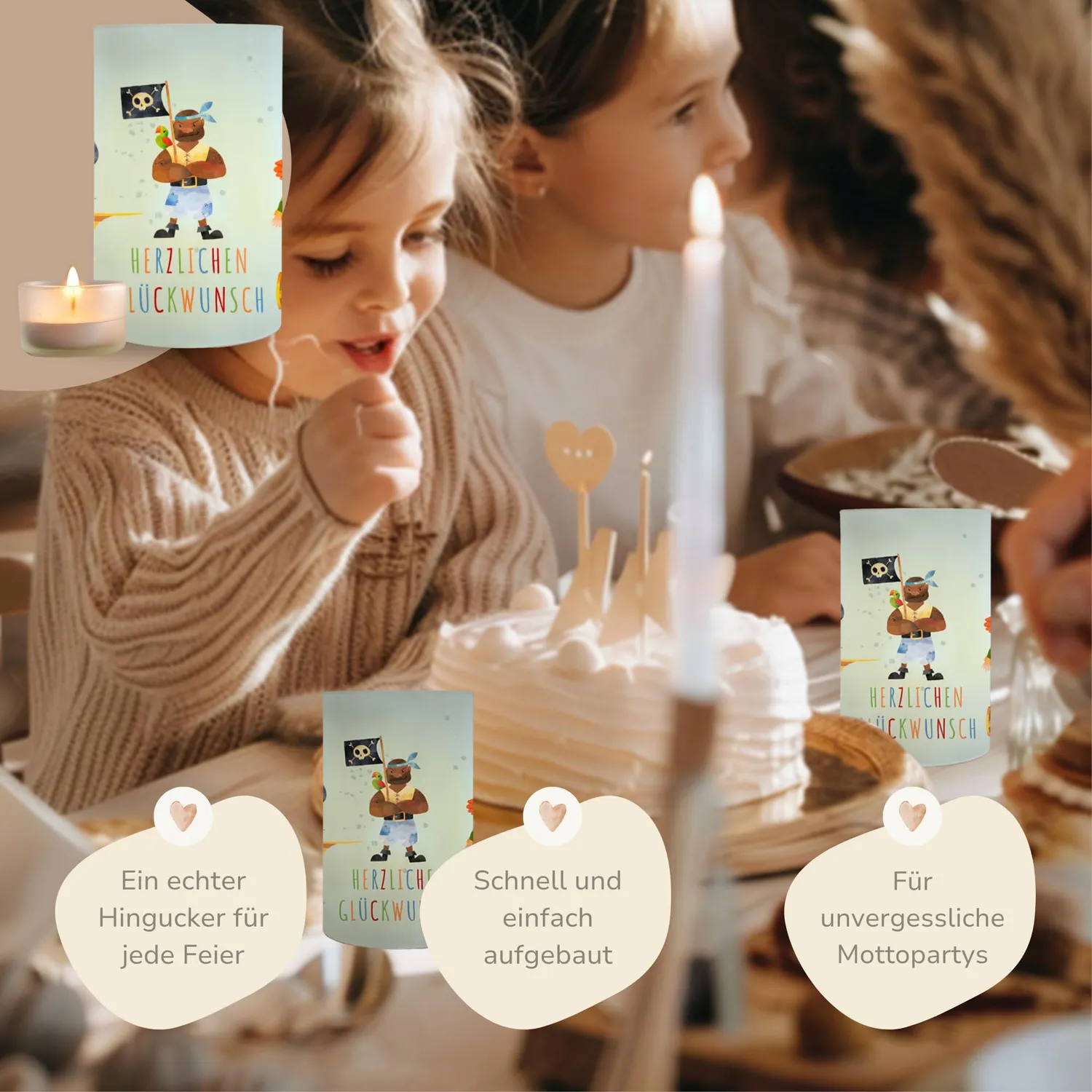 MeinBaby123 Windlichter Piraten 10 Stück 10 cm Transparent