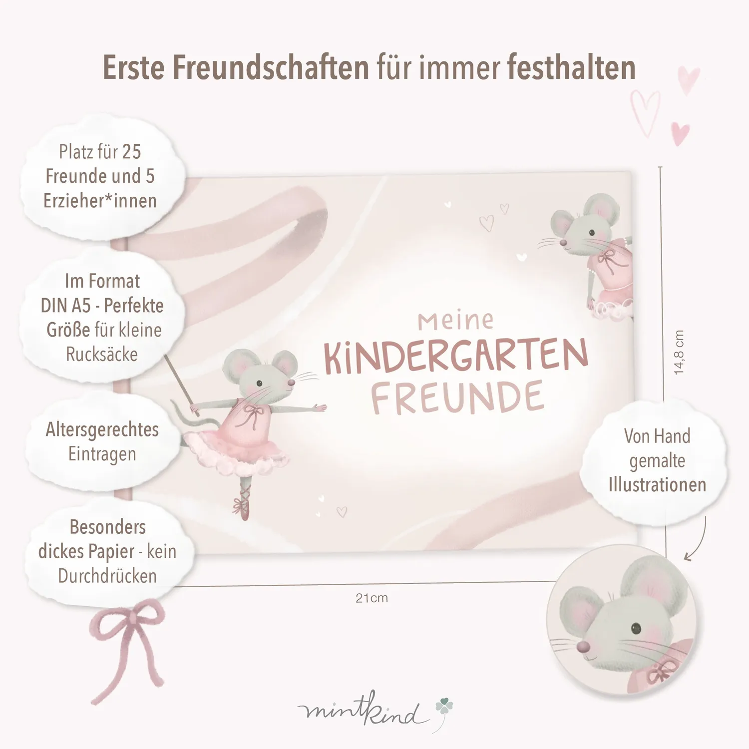 MINTKIND Kindergarten Ballerina Freundebuch 25 Seiten Rosa