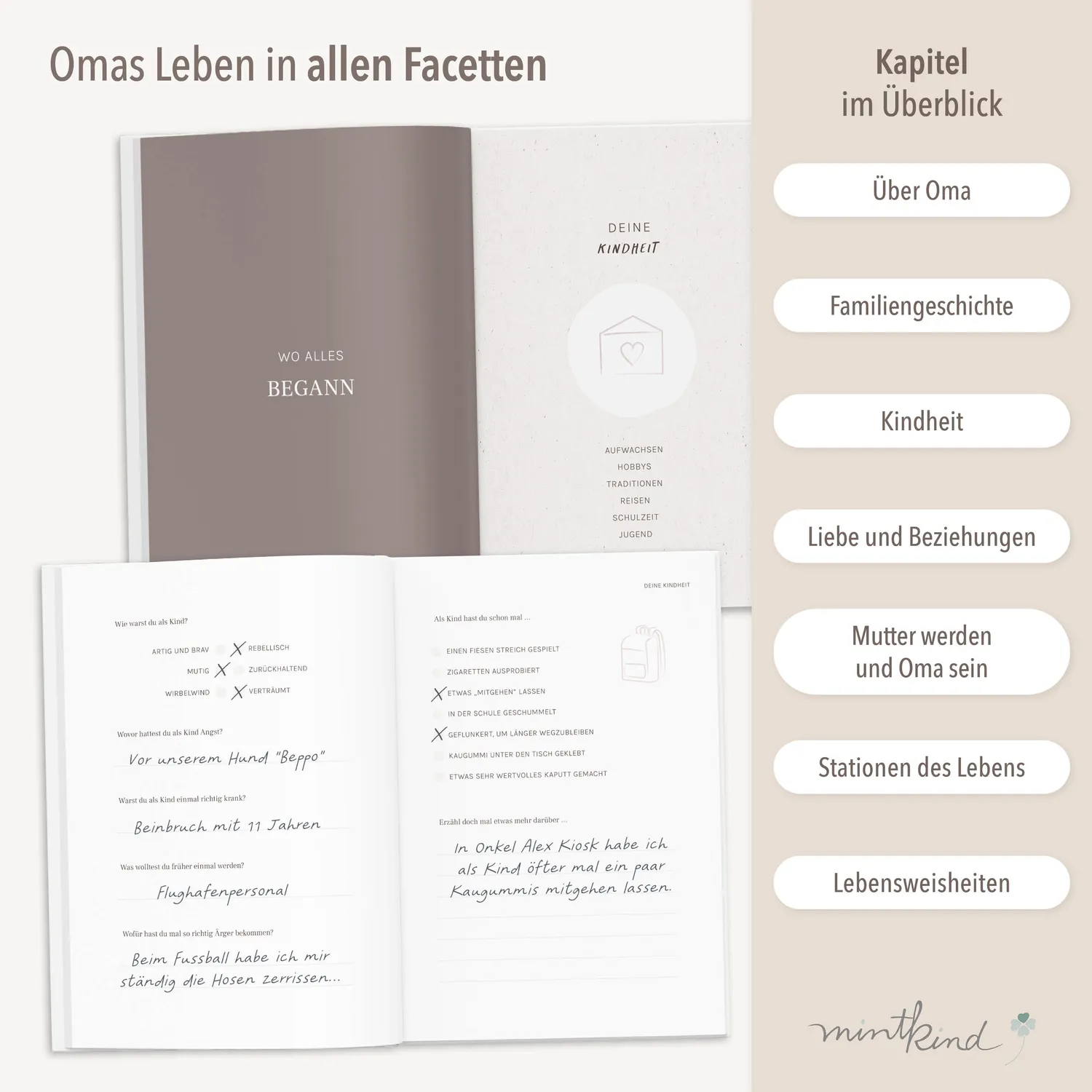 MINTKIND Dein Leben Oma Erinnerungsbuch 112 Seiten