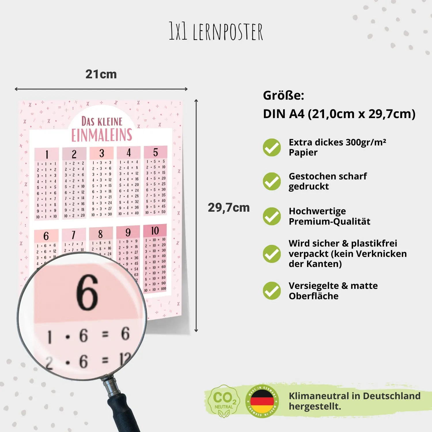 MeinBaby123 Lernposter Einmaleins A4 rosa 1x1 Tabelle