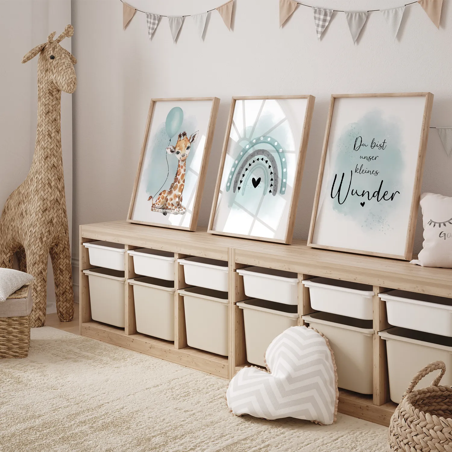 MeinBaby123 Giraffe Luftballon Poster 3er Set A4 Mint