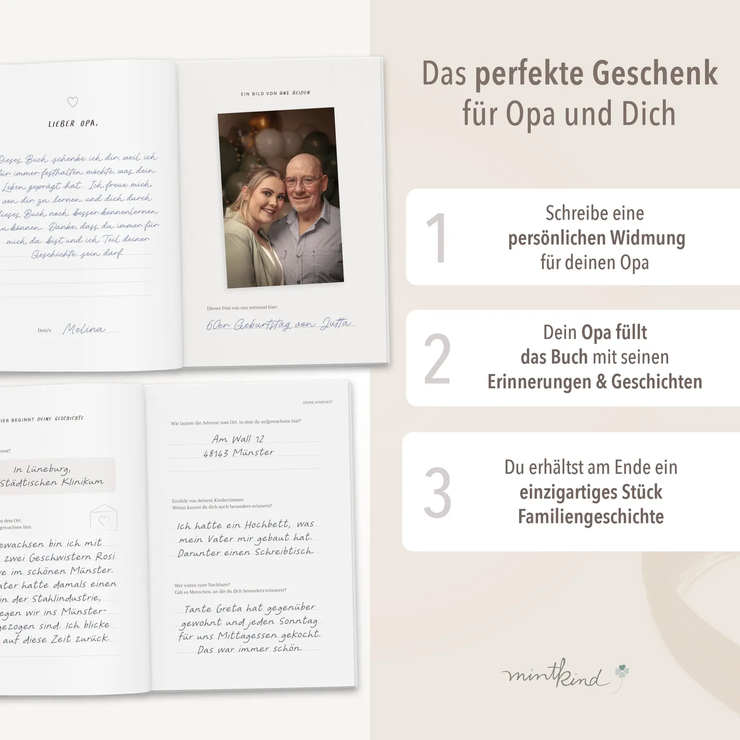 MINTKIND Dein Leben Opa Erinnerungsbuch 112 Seiten gebunden