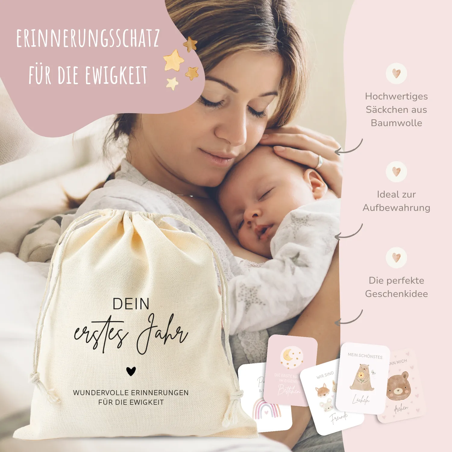 MeinBaby123 Dein erstes Jahr Meilensteinkarten 50er rosa