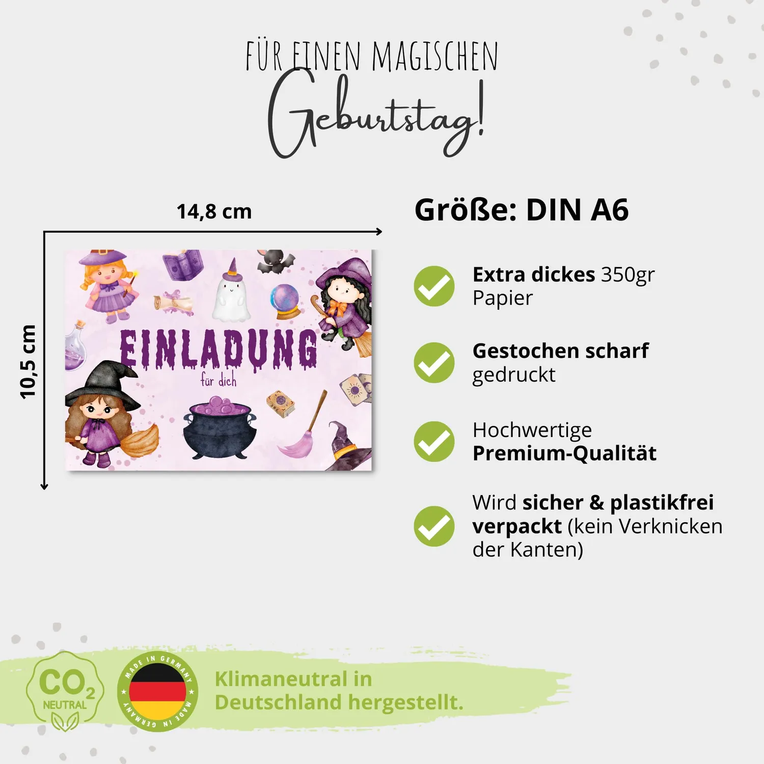 MeinBaby123 Einladungskarten Kindergeburtstag Hexe 10er Set