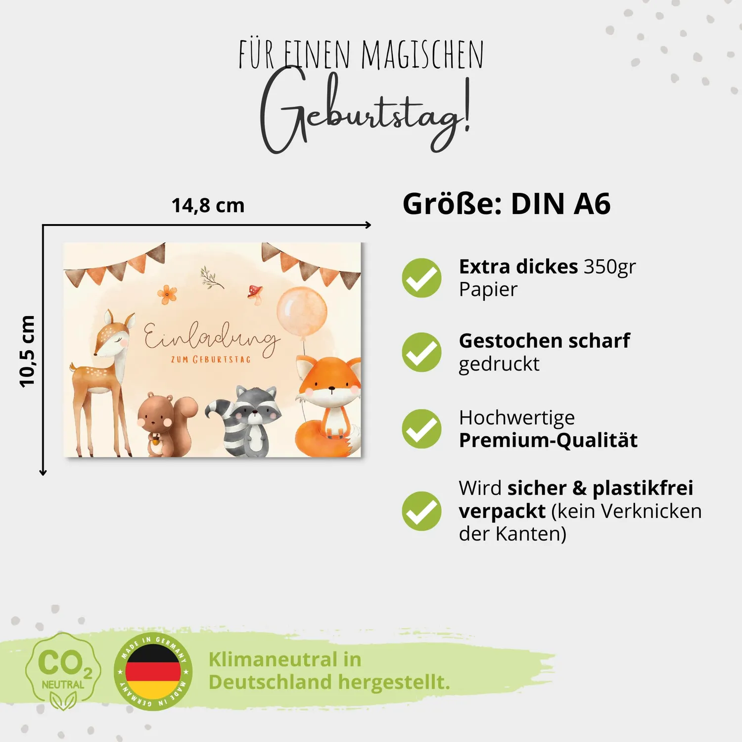 MeinBaby123 Einladungskarten Süße Tiere 10er A6 mit Umschlägen