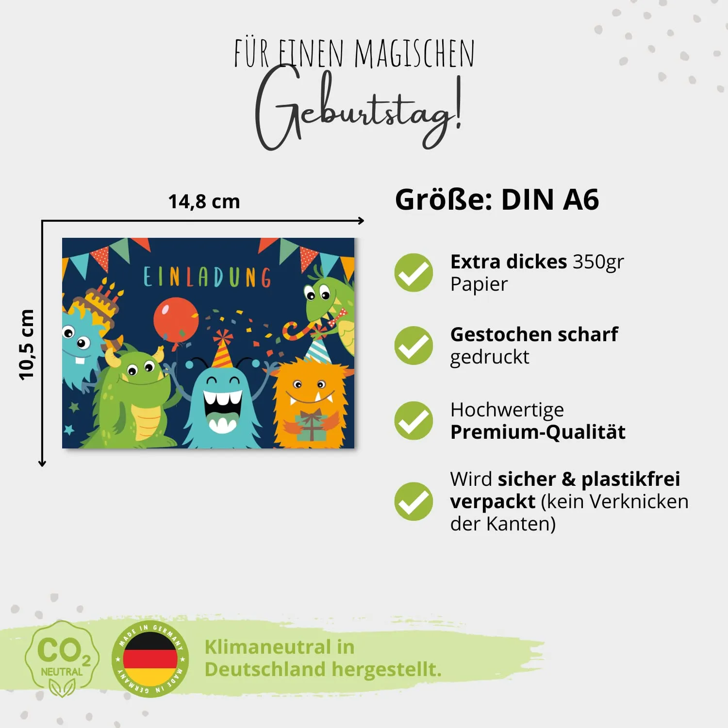 MeinBaby123 Monster Einladungskarten Kindergeburtstag 10er