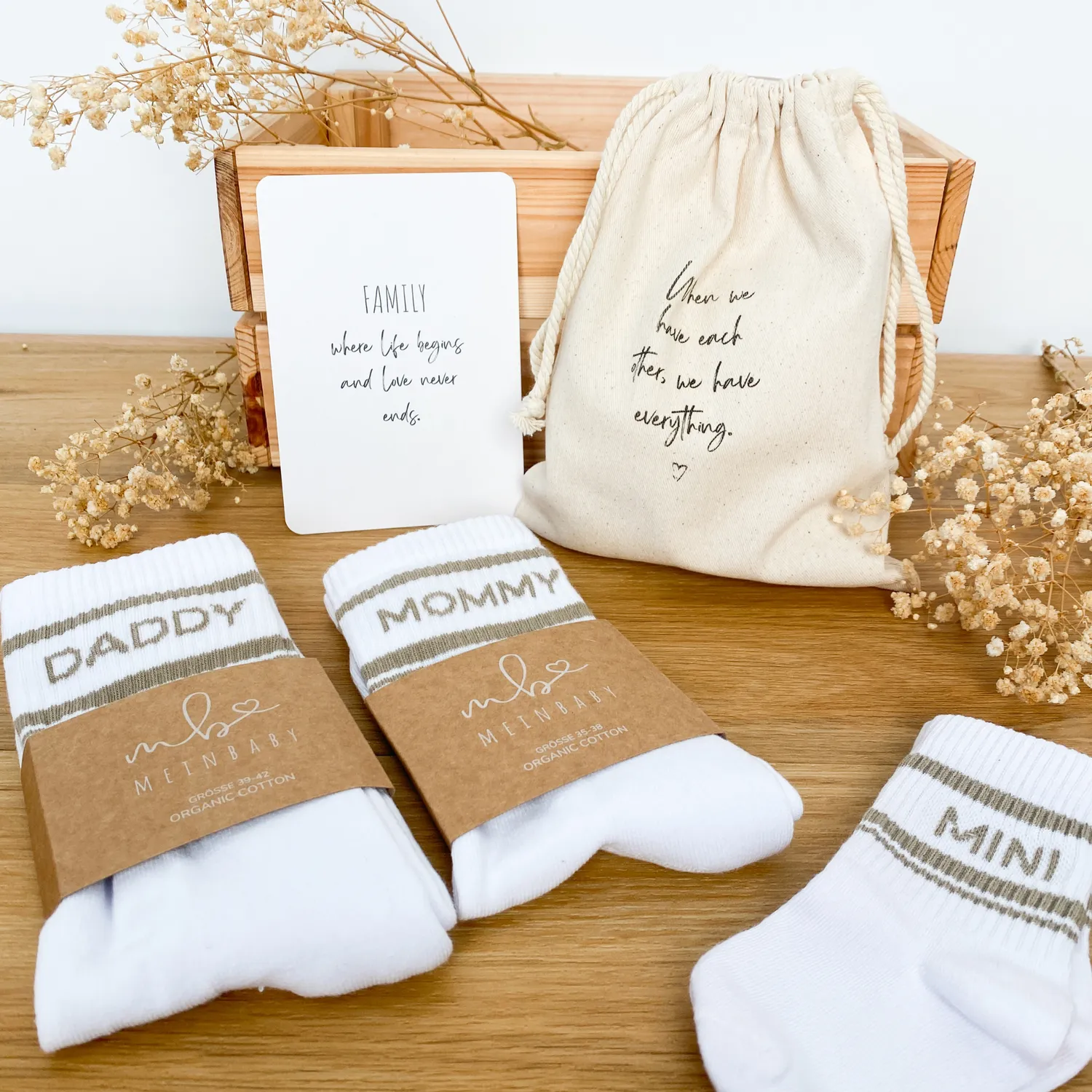 MeinBaby123 Retro-Socken Mommy Daddy Mini 3er Set Beige Bio